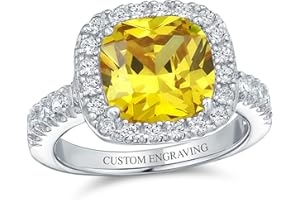 BLING JEWELRY Splendido Set Di Anelli Di Fidanzamento Taglio Radiante Quadrato Halo 3-6Ct AAA CZ Pietra Gialla Canarino Chiaro Argento Sterling .925 Placcato Oro Giallo 14K Rosa Fascia Pavé Zirconi Cubici Squisito