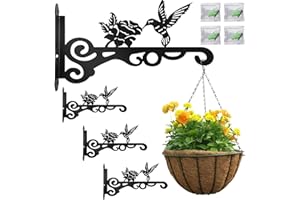 GOMETY 4 Stück Blumenampel Halterung 25cm Wandhaken Blumenampel Metall Kolibri Blumenmuster Haken für Blumenampel zum Aufhängen von Blumentöpfen Wandlampen Vogelnestern Laternen Windspielen
