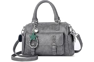 SODOLLEE Bolso Mujer Colgante Exquisito Bolsa de Mano Retro Bolso de Hombro con Asa Superior Cuero PU Señora para Compras Trabajar Desplazarse Gris