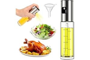 MEGIAEXIST Ölsprüher Zum Kochen,100ml Öl Sprühflasche Edelstahl und Glas Sprühflasche Öl Professioneller ÖlsprüHer für Speiseöl mit Skala und Trichter Ölspray Zum Kochen Salat, Grillen, Backen In der Küche