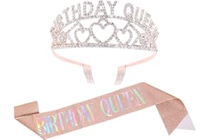 Qaziuy Birthday Sash and Headband,Birthday Queen Crown & Sash Rhinestone Birthday Crown Women Birthday Gifts for Women Birthday Party Supplies