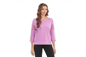 DMWHSY T-Shirts de Sport pour Femmes, Dos Ouvert, entraînement, Chemise athlétique, Yoga, Hauts de Sport, vêtements de Sport, Manches 3/4, Hauts pour Femmes