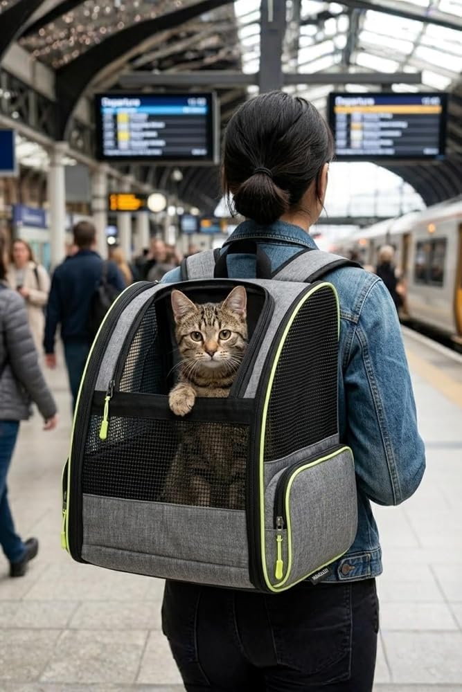 Reyo Brave Paws Plastik Fileli Piramit Model Yıkanabilir Kedi ve Köpek Taşıma Çantası Gri