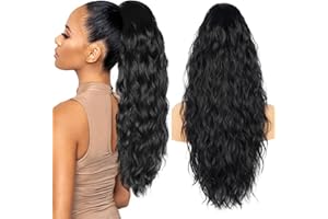 ALILEADER 26 Inch Black Ponytail Extension, Long Wavy Hair Extensions, Synthetic Long Hair Pieces for Women, Soft Natural Pony Tails Extensions, Drawstring Ponytail Hair Extension for Daily Use (Color: Black)