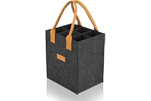 KNJOMZIE Flaskhållare av filt för 6 flaskor, vikbar flaskväska med skiljeväggar för vin öl drycker, flaskhållare för shopping och picknick