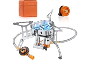 Adiwo Camping Gas Stove, Windproof Backpacking Burner Cooking Stoves 6800W, Foldable Rocket Camping Stove with Carry Box, Outdoor Camping Gas Burner for Cooking, Hiking, Camping, Trekking, Picnic