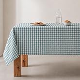 GAMUSI Stain Resistant Rectangular Fabric Tablecloth Vichy Chequered Waterproof Cotton 140 x 100 cm Water Colour