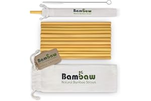 Pailles en bambou de 22 cm | Pailles écologiques, biodégradables et réutilisables | Fabriquées à la main à Bali | Inclus une brosse de nettoyage et une pochette de rangement | Bambaw