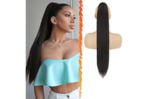 ‎BARSDAR BARSDAR Lang Glattes Pferdeschwanz Verlängerung, 66CM Kordelzug Schwarz Braun Zopf Pferdeschwanz Haarverlängerungen Synthetik Clip Pferdeschwanz Haarteil für Damen Tägliche (Schwarz Braun)