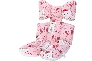 Miracle Baby Cojín Carro Bebe,Colchoneta Silla Paseo Universal,Colchoneta Silla Paseo Transpirable 100% Algodón,Colchoneta Silla Bebe Uso de Doble Cara para Bebe,70 * 38cm(Conejo Rosa)