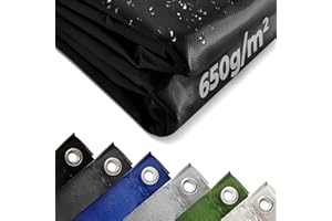 Jago® Telone Occhiellato - Impermeabile, Poliestere PVC 650 g/m², Antistrappo, Antivento, Taglia e Colore a Scelta - Telo di Protezione, Copertura, per Camion, Mobili, Piscina (Nero, 2 x 3 m)