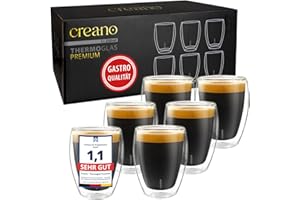 Creano PREMIUM doppelwandige Trinkgläser 250ml - 6er Set - OHNE versiegetes LOCH deshalb Gastronomie Qualität - 100% Spülmaschinenfest - WELTNEUHEIT