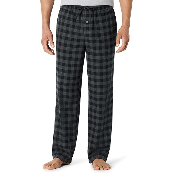 EKOUAER Herenpyjamabroek, geruite pyjamabroek met zak, geruite broek, heren, Botton loungebroek, nachtkleding, pyjama, S-3XL, Zwart, XL