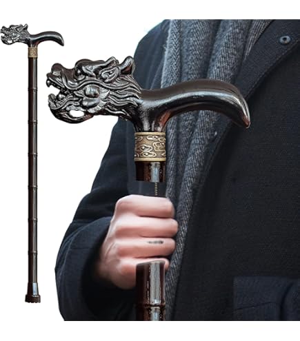 Hand Carved Dragon Design Wooden Walking Stick For Men - View #3