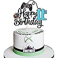SYKYCTCY 1 Pack Video Game Happy 11th Birthday Cake Topper Glitter Video Game Cake Pick Game On Controllers Eleventh Cheers to 11 Years Cake Decoration for Happy 11th Birthday Party Supplies Black