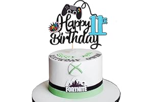 SYKYCTCY 1 Pack Video Game Happy 11th Birthday Cake Topper Glitter Video Game Cake Pick Game On Controllers Eleventh Cheers to 11 Years Cake Decoration for Happy 11th Birthday Party Supplies Black