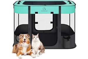 ROMANTIC BEAR Foldable Pet Playpen,Cat Dog Playpen,Portable Dog Cage soft Portable Exercise Kennel Tent,Puppy Pen Indoors/Outdoors Pet Tent Fence(L(100 * 80 * 60cm))