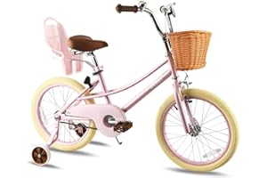 RULLY Bicicleta Donna para Niñas de 2 a 7 Años – Bicicleta de Princesa de 12, 14, 16 Pulgadas con Silla para Muñecas, Ruedas de Apoyo, Cesta y Cintas – Bicicleta Infantil