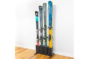 StoreYourBoard Ski Storage Rack, 4 Pair Freestanding Skis Floor Mount, Wide Skis