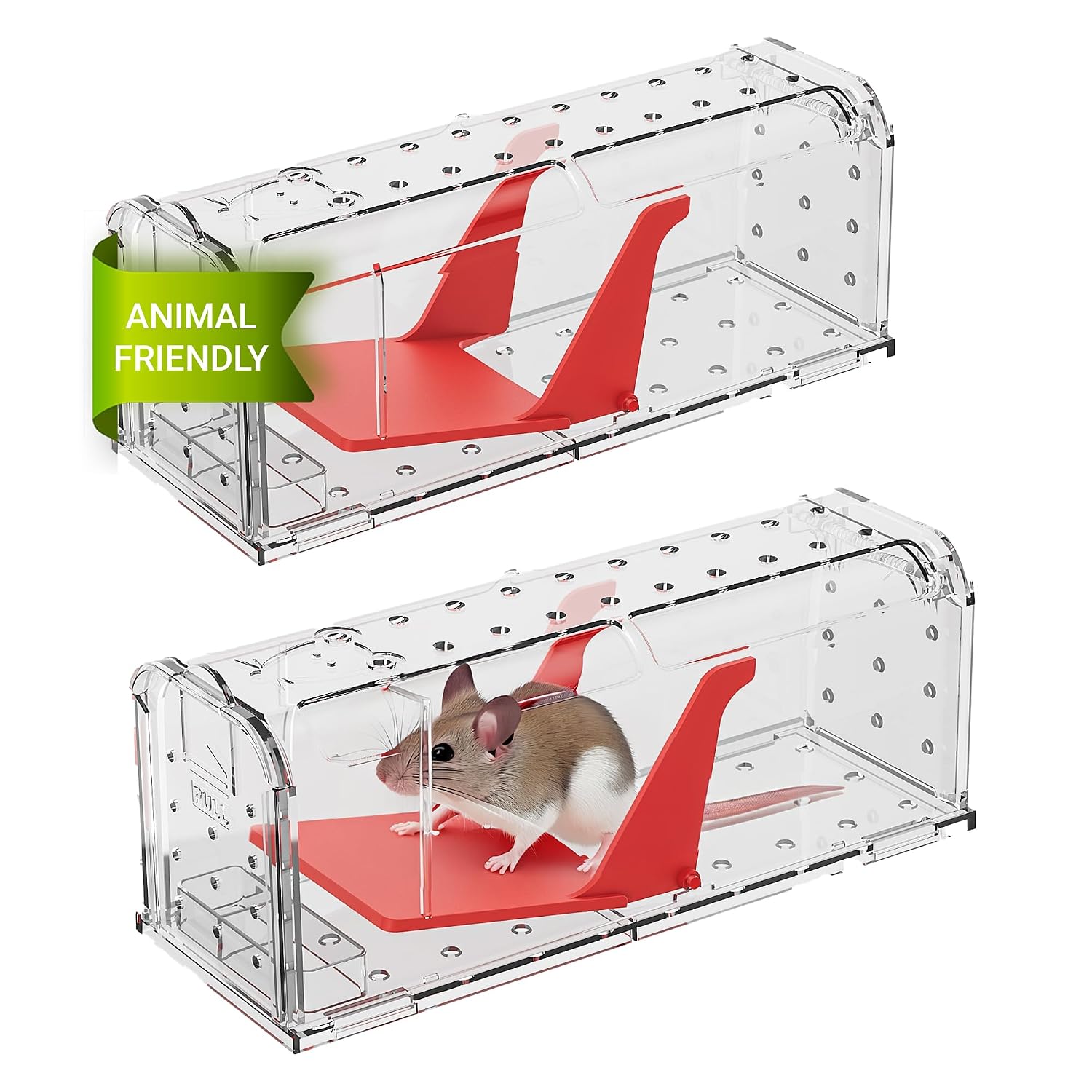 Roshield – 2 x Trappole umane per la cattura di topi (non adatte ai ratti), per uso interno ed esterno. Riutilizzabili, cattura rapida e altamente sensibile