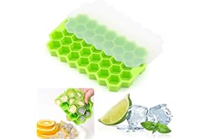 MOSTFUN Ice Cube Trays with Lids 37 Cubicle Food Grade Ice Freezer Silicone Ice Cube Maker to Frozen Drinks for Chilled Drinks, Whiskey & Cocktails (Green)