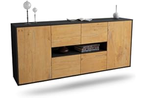 ‎DEKATI Dekati Sideboard Stamford hängend (180x77x35cm) Korpus anthrazit matt - Front Holz-Design Eiche - Push to Open