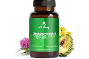 Vitabay Chardon Marie 250 mg - 90 Gélules avec Pissenlit (50 mg), Artichaut (200 mg) et Silymarine (200 mg) - Vegan et à Haut Dosage - Extrait de Chardon Marie vérifié en Laboratoire