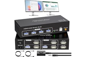VPFET Dual Monitor KVM Switch HDMI 2 Port 4K60HZ KVM Switcher HDMI for 2 Computers 2 Monitors with 4 USB 3.0 Ports Support Copy and Extended Display and Desktop Control Including 2 USB 3.0 Cable