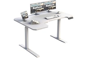 Radlove Biurko narożne z elektryczną regulacją wysokości, w kształcie litery L, z podwójnym silnikiem i wyświetlaczem LED, 150 x 78 cm, regulowane biurko do biura domowego i biura, białe