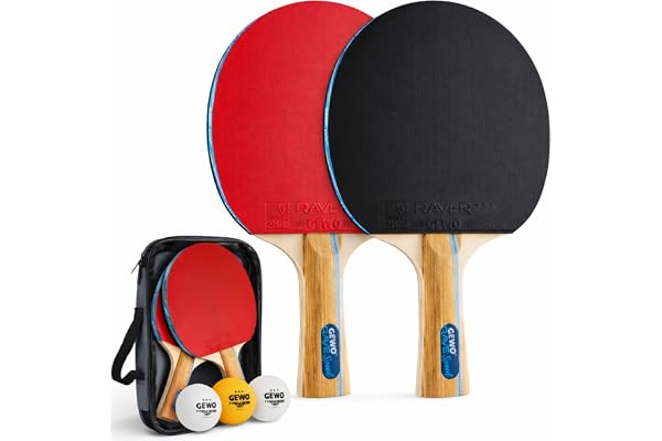 GEWO Rave Speed - Raquette de Tennis de Table pour débutant contrôlée avec 3 balles - Raquette complète avec revêtement ITTF - Contrôle et Vitesse élevés - Concave - Éponge de 2 mm d'épaisseur
