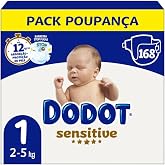 Dodot Sensitive Diapers Size 1 (2-5 kg), 168 Count - Monthly Pack, Soft Protection for Newborn, Instant Absorption, Moisture