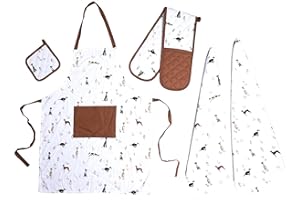 Olivia Rocco Kitchen Sets Apron Double Oven Gloves Towel Set Heat Resistant Oven Mitts Pot Holder for Home Kitchen Baking and Cooking Pack of 5, Dogs