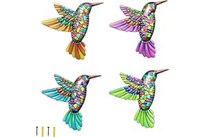 crayfomo 4 PCS Metal Hummingbird Wall Decor Colorful Birds Sculpture Ornaments Hanging Decoration for Garden Patio Fence Outside