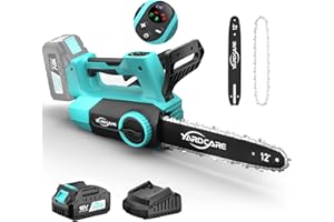 YARDCARE motosierra a batería 12", motor sin escobillas 1200W, batería 4 Ah, indicador LED, tensado de cadena sin herramientas, engrase automático, protección antirretroceso, velocidad de corte 15 m/s