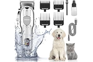 ONAHA Dog Trimmer, Suitable for Thick Coating/Low Noise Rechargeable Cordless Pet Shavers, with Stainless Steel Blades, IPX6 Waterproof, Suitable for Pet Grooming and Men's Trimming (Silvery)