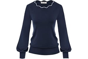 GRACE KARIN Donna Maglione Scollo Barchetta Design Orlo Irregolare Manica Lunga a Palloncino