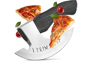 ECKWIN® Pizzaschneider | Wiegemesser für Pizza, Kräuter, & Co | Perfekte Männer Geschenke | Pizzamesser | Pizza Axt Wikinger | Pizza Zubehör für Männer (Odin)