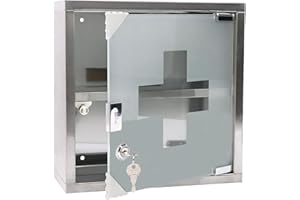 ‎FIVMEN FIVMEN Medizinschrank Edelstahl 2 Fächer Medikamenten Aufbewahrung Apothekerschrank Hängend mit Glas Tür and 2 Schlüssel Abschließbar Medikamentenschrank Arzneischrank, 30x30 cm