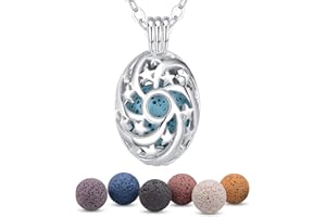 INFUSEU Aromaterapia Olio Essenziale Diffusore Collana Ciondolo Medaglione D'argento 5 PZ Lava Pietre Con 24 "Catena, Regalo per le Donne