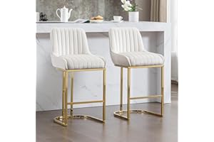 WAHSON OFFICE CHAIRS Wahson Stołki śniadaniowe barowe, zestaw 2 aksamitnych krzeseł na blat z oparciem i złotą podstawą, kuchenne krzesła barowe, stołki do baru domowego, białe