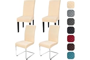 ‎YUGARLIBI Yugarlibi Stuhlhussen 4er Set Stretch Stuhlhussen Schwingstuhl Elastische Moderne Jacquard Stuhlbezug Abnehmbarer Waschbarer Stühle Schutz für Küche Restaurant Bar Hotel Bankett (Beige, 4 Stück)