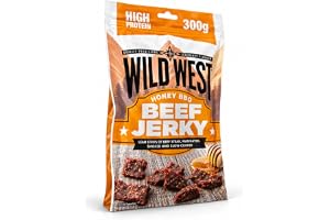 Wild West Beef Jerky, Honung BBQ 300g high Protein torkat kött, Beef Jerky Protein Snack, torkat nötkött