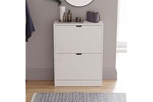 Vida Designs Shoe Cabinet, Wooden Shoe Storage Unit with 2 Flip Drawers, Multifunctional Dust-Proof Space-Saving Slim Cupboard for Hallway or Entryway, 100% FSC Certified (White)