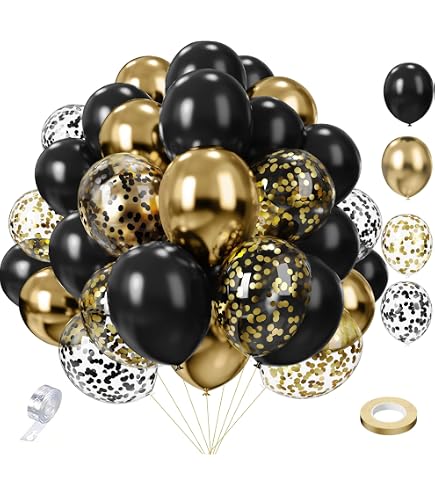 Silvester Deko 2026 Luftballons Schwarz Gold, Happy New 2026