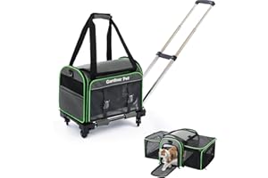 Gardner Pet Cat Carrier with Wheels, Airline Approved Cat Carriers, Breathable Mesh, Expandable Soft-Sided Carrier for Travel, BPA-Free for Cat & Small Dog