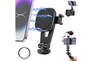 HAFOKO Silny Magnetyczny Statyw Phone Adapter Magnet Uchwyt na Telefon Statyw Stacjonarny Stojak na Statyw 1/4" Zimny but 360°Rotation Kompatybilny z iPhone 14 13 12 Series