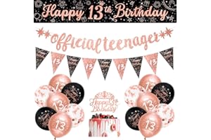 Girls 13th Birthday Decorations Black Rose Gold Official Teenager Decorations 16 Pack Girls Happy 13th Birthday Banner Bunting Kit by Sheinly
