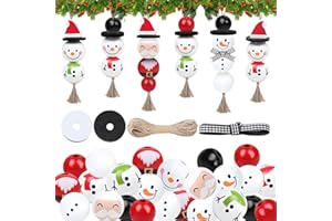 DOG'S BOOTY 122 Stück Schneemann Holzperlen Weihnachten Set Holz weihnachtsperlen Bastelset Holzkugeln mit Gesicht Juteschnur Bastelset Weihnachten Deko für DIY Party Festivals Dekorationen Weihnachtsbaumschmuck