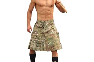 VATINNT Kilt for Men Scottish Tactical Kilt 23" Pleated Camo Kilt Irish Highland Utility Kilt with Cargo Pockets