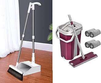 Moppers For Cleaning Floor/Mop Bucket With Hands-Free Squeeze/Floor Cleaning Mop For Home With 360° Flexible Head (38X12.5 cm) / Microfiber Flat Mop System,Pink